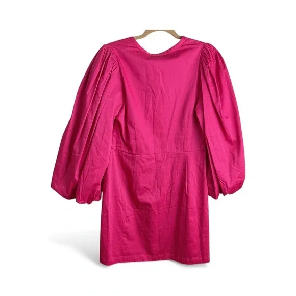 ALDEN ADAIR Hot Pink Button Front Puff Sleeve Mini Dress Size L - Picture 7 of 13